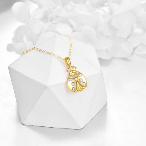 Vista 4 de KECHO Collar de mariquita de oro de 14 quilates para mujer, regalo de joyería de mariquita de oro real, 16 pulgadas + 2 pulgadas, Yellow Gold, Circón