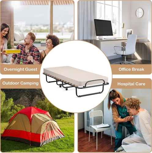 Vista 9 de GOFLAME Cama plegable plegable con colchón de espuma viscoelástica suave, tamaño cuna portátil con marco de metal para adultos y cama de invitados