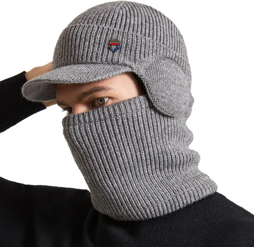 Vista 2 de Muryobao Gorro de invierno para hombre, con visera de punto, con forro polar y calentador de cuello