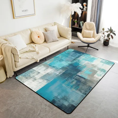 Vista 8 de Erosebridal Alfombra de área de acuarela para sala de estar, alfombra de pasillo de pintura al óleo azul, marrón, morado, 3 x 5, alfombra de arte
