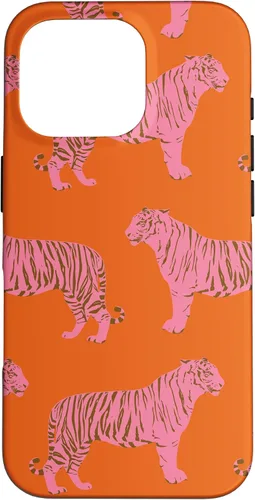 Vista 19 de Funda para iPhone 17 con diseño de tigre rosa y naranja