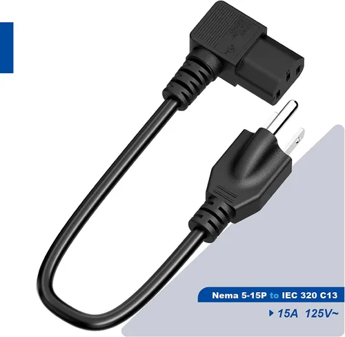 Vista 6 de Cable de alimentación en ángulo recto Nema 5-15P a IEC 320 C13, cable de alimentación de CA macho de 3 clavijas a hembra IEC de ángulo recto de 1 pie