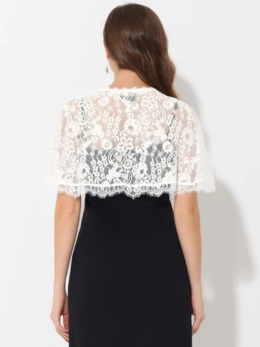 Vista 3 de Allegra K Chales de encaje para mujer, vestido de noche, capa de boda, bolero