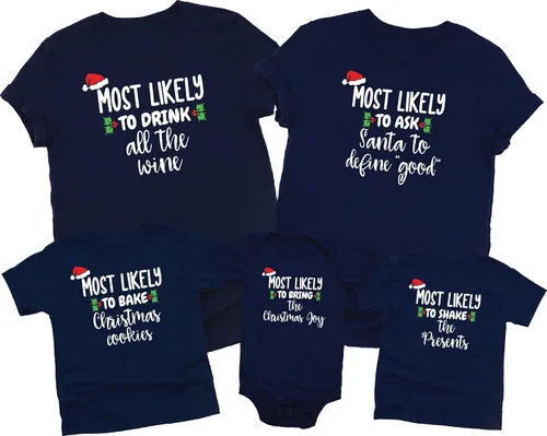 Vista 3 de Camisetas navideñas a juego para la familia, divertidas camisetas de Navidad, camisetas de Navidad a juego, color negro