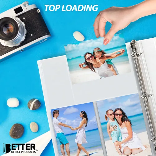 Vista 5 de Better Office Products Hojas de repuesto para álbum de fotos, formato mixto de 4 x 6 pulgadas, peso pesado, 3 anillos transparentes de diamante, 150