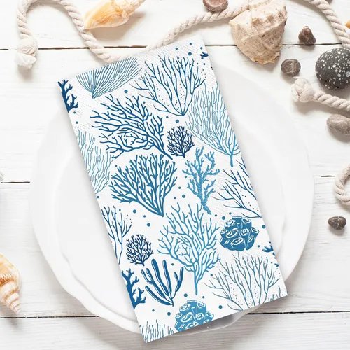 Vista 6 de JarThenaAMCS 100 servilletas de papel desechables de arrecife de coral blanco y azul, toalla de mano para cena de verano para el hogar, cocina