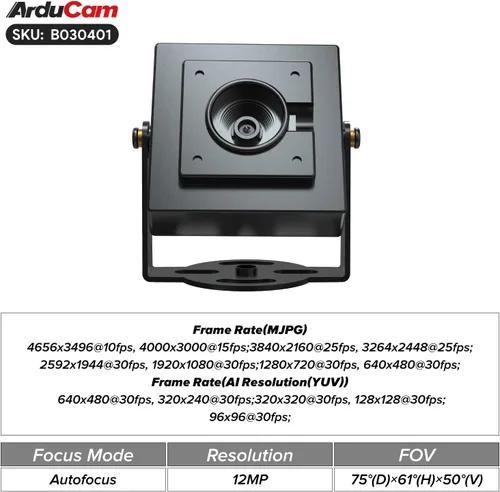 Vista 2 de Arducam Módulo de cámara USB de enfoque automático de 12 MP con HDR, cámara web USB Raspberry Pi, cámara Lightburn con múltiples resoluciones de IA