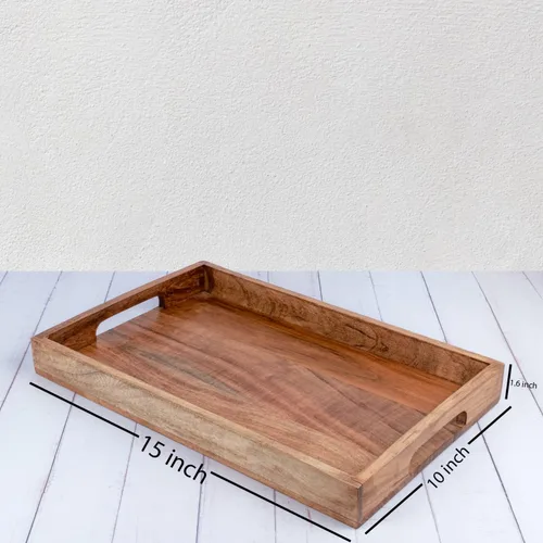 Vista 6 de Bandeja de madera de acacia con asas, bandeja de madera, bandeja de aperitivos, bandeja de desayuno, ideal para desayuno, mesas de café, hogares