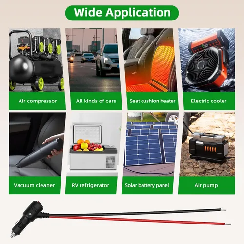 Vista 7 de Adaptador de enchufe de encendedor de cigarrillos de 12 V, 24 V, 16 AWG, resistente, 15 A, repuesto macho a cable desnudo con interruptor