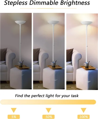 Vista 3 de BoostArea Torchiere - Lámpara de pie LED súper brillante de 30 W, lámpara de poste regulable de 3000 K con interruptor giratorio, lámpara de pie