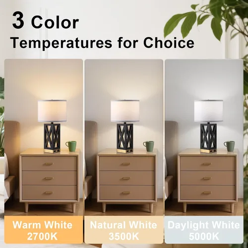 Vista 2 de Lámpara de mesa de madera con 3 temperaturas de color, lámpara de mesa de noche con salida de CA, puerto de carga USB A y C, lámpara de noche