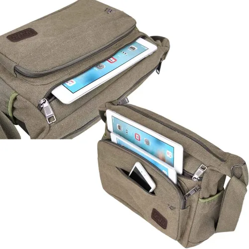 Vista 5 de JAKAGO Bolso de mensajero de lona con múltiples bolsillos, bolso de hombro casual, bolso cruzado para viajes de negocios, uso diario