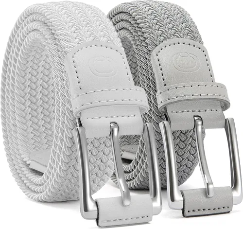 Vista 17 de CHAOREN Cinturón elástico para hombre, paquete de 2 - Cinturones trenzados de 1 3/8" para golf para hombres - Elástico casual para pantalones y jeans