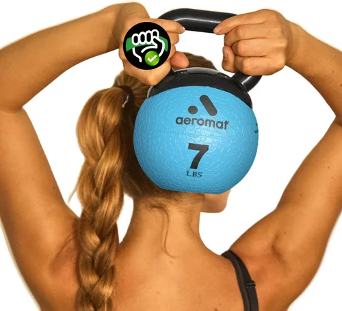 Vista 11 de Aeromat Elite Mini Kettlebells – Weighted Exercise Medicine Ball with Anti-Slip Grip & Wide Handle, Strength Training Kettlebell for Squats