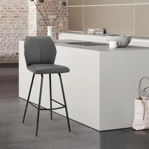 Vista 2 de Armen Living Taburete de cuero sintético gris Tandy y metal negro de 26 pulgadas