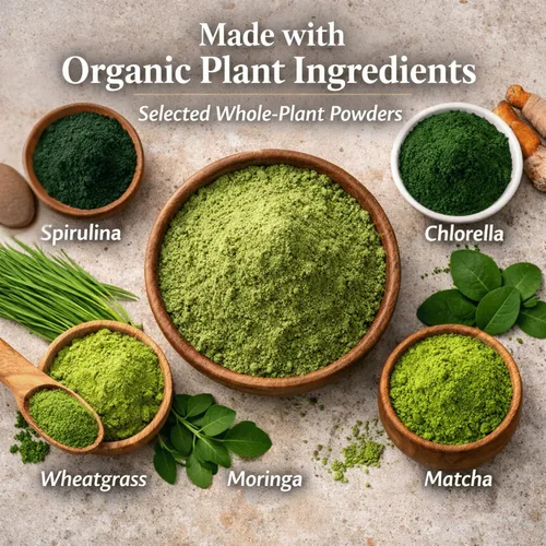 Vista 3 de Polvo Super Greens - Sabor a ponche cítrico - Hecho con ingredientes vegetales orgánicos, espirulina, fibra prebiótica, cultivo probiótico