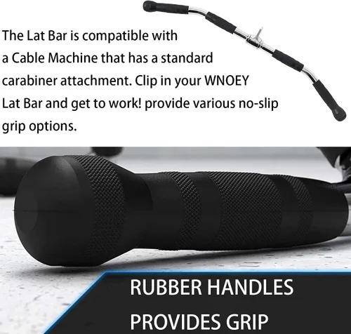 Vista 3 de Accesorio de cable de barra LAT con empuñaduras de goma, barra de curl sólida resistente de lujo con colgador giratorio, accesorios de cable