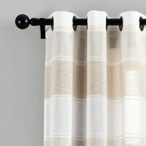 Vista 6 de Lush Decor Par de paneles de cortinas transparentes con ojales y textura beige para ventana (84 x 38 pulgadas)