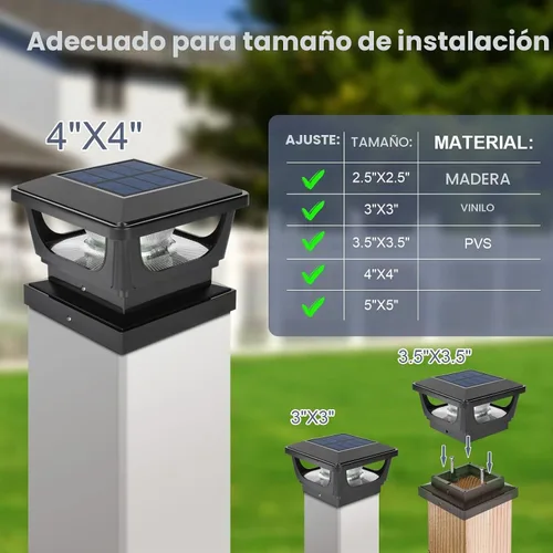Vista 3 de Paquete de 2 luces solares para tapa de poste, IP65, impermeables, 120 lúmenes, 6500 K, blanco frío, negro Auto Dusk-to-Dawn Lighting, Fits 3x3