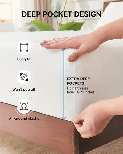 Vista 4 de Protector de colchón impermeable y refrescante tamaño Queen, con estilo de sábana ajustada y transpirable de bolsillo profundo - Protector