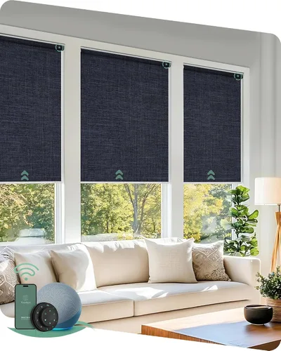 Vista 26 de Yoolax Persianas motorizadas con control remoto, persianas inteligentes opacas para ventanas, persianas enrollables motorizadas, persianas
