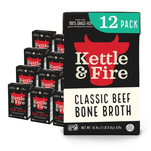 Vista 18 de Kettle and Fire Classic - Caldo de hueso de ternera, aprobado por Keto, Paleo, y Whole 30, sin gluten, alto en proteínas y colágeno, paquete de 4
