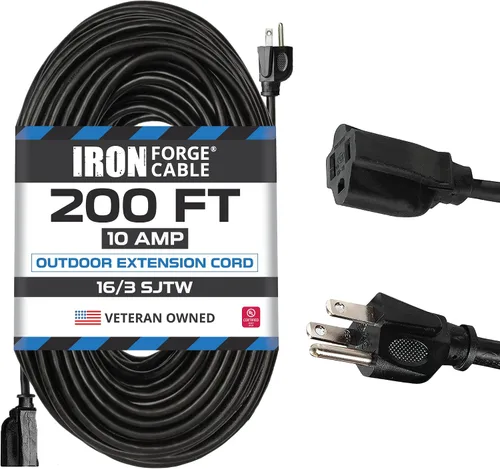 Vista 13 de Iron Forge Cable Paquete de 2 cables de extensión negros de 3 pies, cable de extensión de 16/3, 3 pies, 3 puntas, resistente a la intemperie, ideal