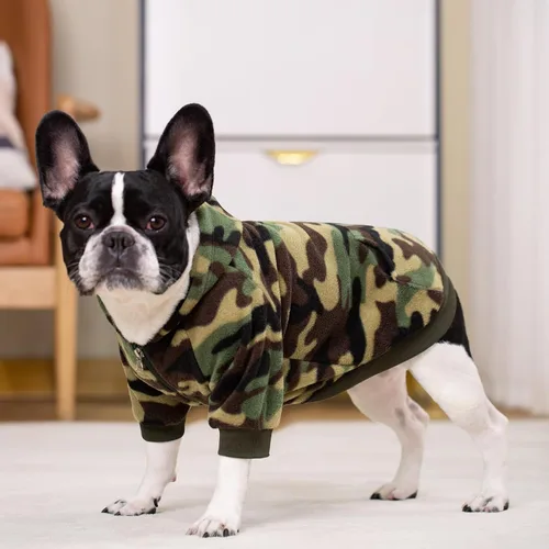 Vista 3 de Ropa de bulldog francés de camuflaje con capucha para perros pequeños, cachorros, chihuahua, abrigo, sudadera con capucha para mascotas, gatos Camo