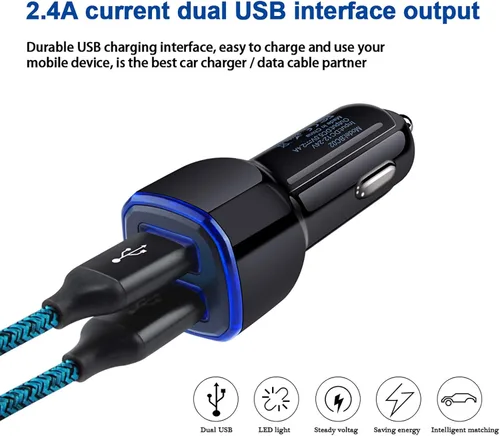 Vista 4 de Cargador de coche USB dual con cable USB C de carga rápida compatible con Moto G Power, G Stylus, G Fast, G7 G8 G9 Play Power Plus, G7 Supra, G6