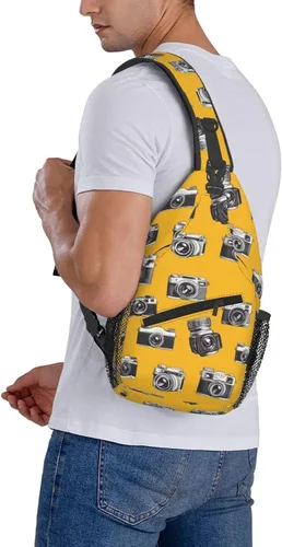 Vista 6 de Small Crossbody Bags for Women Men - Vintage Camera Yellow Print Adjustable Shoulder Bag Fanny Packs Belt Sling Bag Crossbody Purses Backpack for