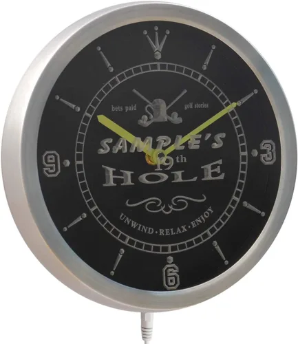 Vista 2 de ADVPRO ncpi-tm Golf 19th Hole - Reloj de pared LED de neón con letrero de cerveza, barra de nombre personalizado