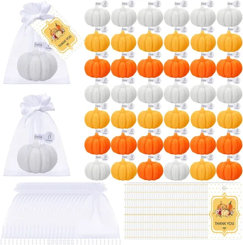 Vista 11 de Treela Juego de 24 velas de calabaza para otoño, baby shower, regalos de fiesta para invitados de calabaza, regalos de agradecimiento a granel