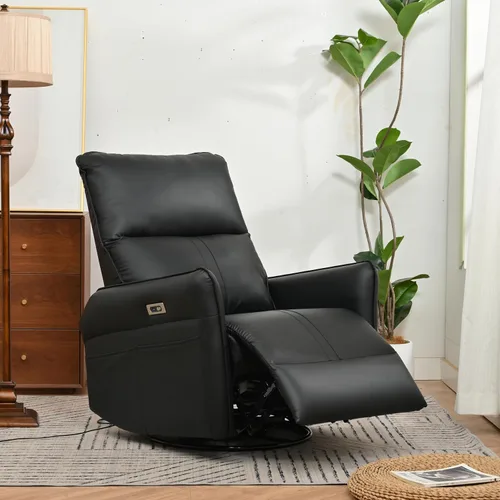 Vista 13 de Silla reclinable giratoria de 270° con dos puertos USB, sillón reclinable eléctrico para espacios pequeños, sillón reclinable tapizado con bolsillos