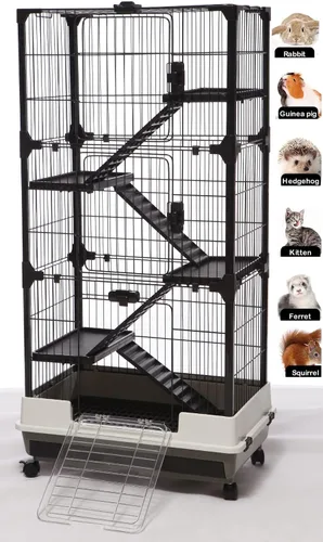 Vista 14 de Jaula de lujo de 2 niveles para conejos, conejillos de indias, para cachorros y gatitos Negro