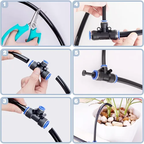 Vista 6 de Kit de riego por goteo de 49.21 pies, sistema automático de riego por goteo, sistema de riego de jardín flexible de 360°, sistema de riego de jardín