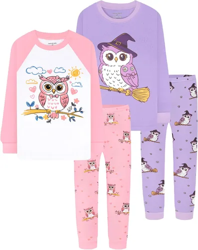 Vista 21 de DAUGHTER QUEEN Pijama de algodón para niñas de 4 piezas, talla 18 meses-12 años