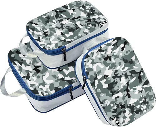 Vista 2 de Juego de cubos de embalaje de compresión expandibles de camuflaje, bolsas de almacenamiento extensibles, 3 piezas, ropa sucia separada, resistente