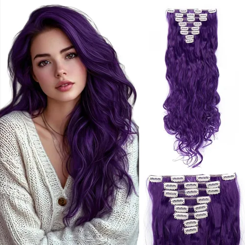 Vista 9 de S-noilite 8 piezas de extensiones de cabello largo con clip para mujer, extensiones de cabello sintético de doble trama, 18 pulgadas, #12H24 Honey