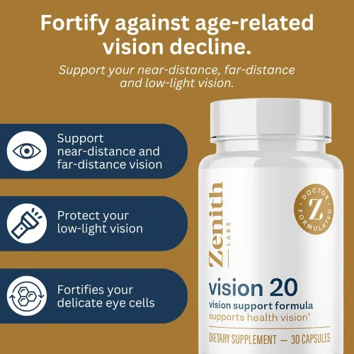 Vista 4 de Vision 20 Vitaminas para los ojos, luteína, zeaxantina y extracto de arándano, apoya la fatiga ocular y la salud ocular, mezcla de carotenoides