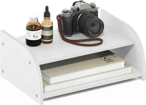 Vista 8 de Furinno Organizadores y accesorios de escritorio clásicos, elevador de monitor de 2 niveles, organización de oficina, estante superior de Espresso