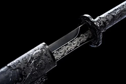 Vista 2 de LOONGSWORD - Espada de sable chino real, espada ancha (hoja de acero forjado, accesorios de aleación, vaina negra)