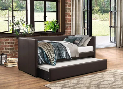 Vista 12 de Lexicon Sofá cama doble con nido, tapicería de piel sintética, color negro