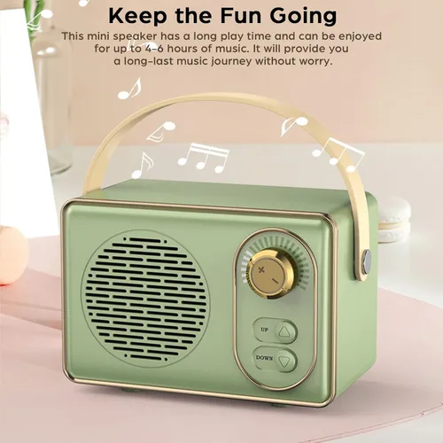 Vista 6 de Altavoz Bluetooth retro, JS-6414, Altavoz Bluetooth inalámbrico portátil vintage 5.0 con tarjeta TF U disco AUX, verde