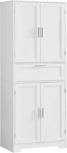 Vista 17 de Iwell Armario de baño de 67 pulgadas de alto, armario de almacenamiento con 2 puertas y 1 cajón, armarios de almacenamiento de baño con estantes