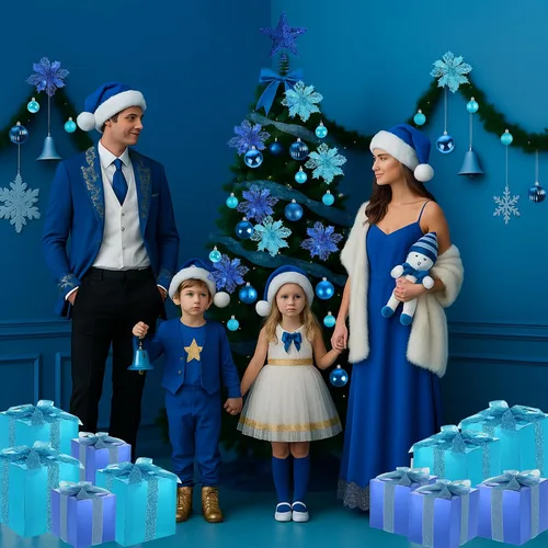 Vista 4 de Skylety Juego de 104 piezas de decoraciones para árbol de Navidad, adorno colgante azul de Navidad, bolas para árbol, estrella para la punta, flor