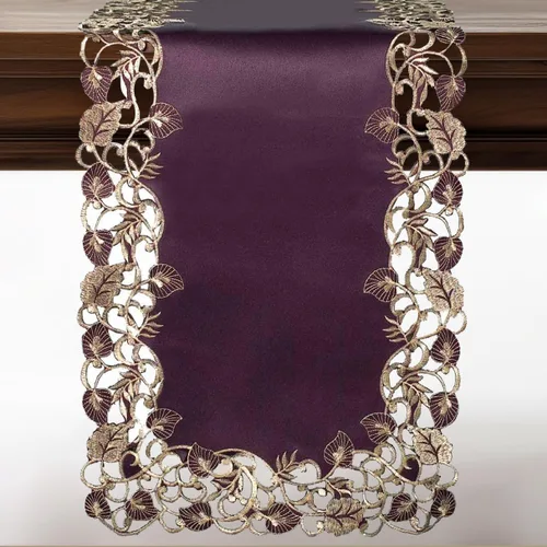 Vista 15 de DECOZEN Camino de Mesa Navideño Dorado con Ciruela – Bufanda Decorativa Bordada para Comedor y Tocador para Mesas Navideñas, Bodas y Fiestas – 14 x