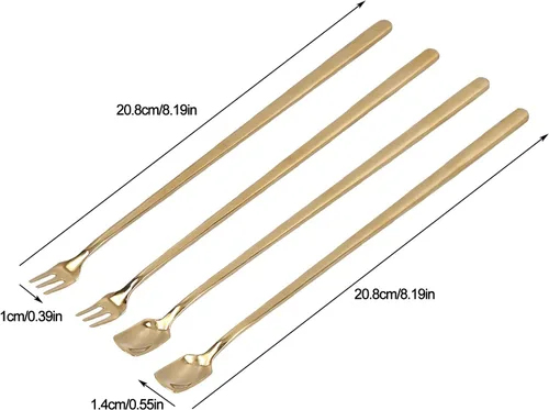 Vista 4 de 4 cucharas de té helado de mango largo, cuchara de café de acero inoxidable 304, cuchara de café de mango largo y tenedor con cuchara de mezcla