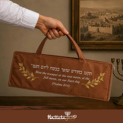 Vista 5 de HalleluYAH Bolso Shofar de terciopelo marrón con versículo de Salmos - Talla S Se adapta a Shofars de 14 a 28 pulgadas