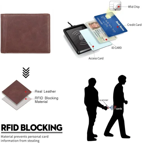 Vista 5 de Lositto Cartera de cuero de grano superior con bloqueo RFID para hombres, excelente como plegable de viaje