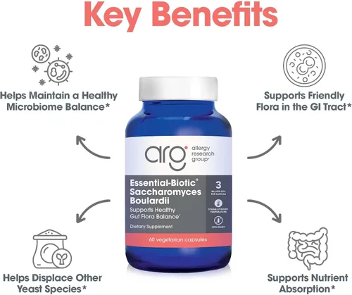Vista 5 de Allergy Research Group - Probióticos Saccharomyces Boulardii para la salud gastrointestinal - Cápsulas de 60 ct 9 Billion CFU Probiotic Yeast for